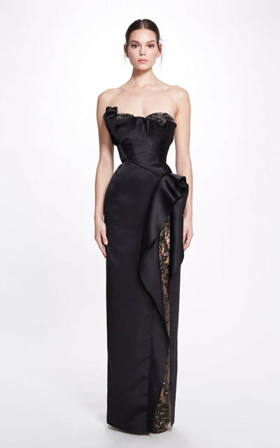 Shop Marchesa Black Strapless Satin Gown