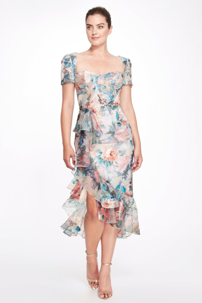 Shop Marchesa Chiffon Floral-print Midi Dress