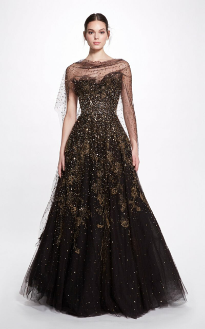 Shop Marchesa Sequin Ballgown With Shall