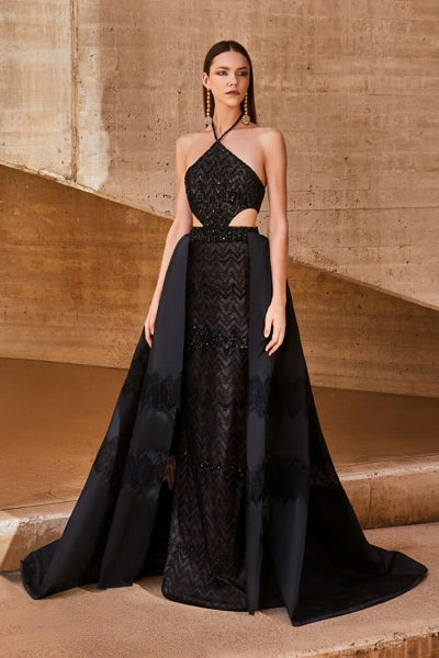 Shop Tony Ward Fitted Halter Gown With Overskirt