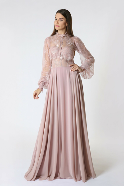 Shop Zeena Zaki Light Purple Chiffon-lace Gown