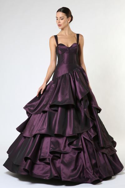Shop Zeena Zaki Purple Taffeta Gown