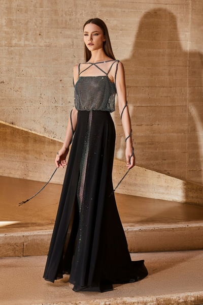 Shop Tony Ward Mesh Gown With Overskirt