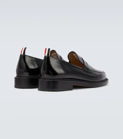 Shop Thom Browne Polished Leather Penny Loafers In Black