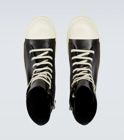 Shop Rick Owens High-top Leather Sneakers In Black/milk/milk