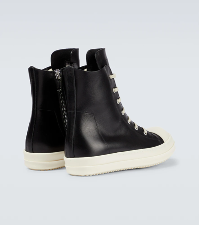 Shop Rick Owens High-top Leather Sneakers In Black/milk/milk