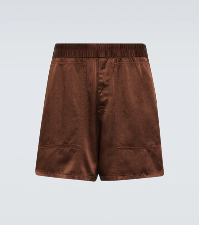 Shop Dries Van Noten Satin Shorts In Brown