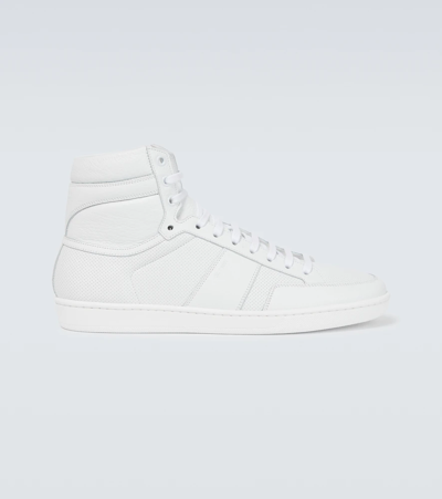 Saint Laurent Men's Court Classic Sl/10h High Top Perforated & Grained Leather Sneakers In Blanc Optique