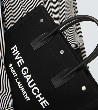 Shop Saint Laurent Rive Gauche Fabric Tote Bag In Nero Bianco