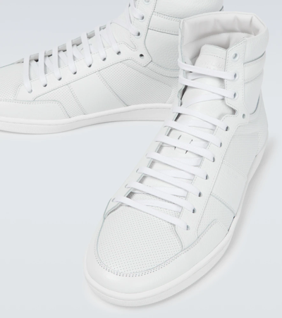 Saint Laurent Men's Court Classic Sl/10h High Top Perforated & Grained Leather Sneakers In Blanc Optique