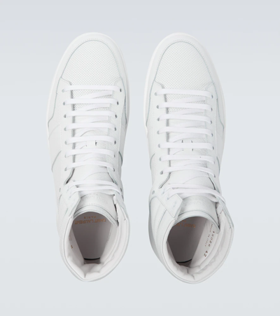 Saint Laurent Men's Court Classic Sl/10h High Top Perforated & Grained Leather Sneakers In Blanc Optique