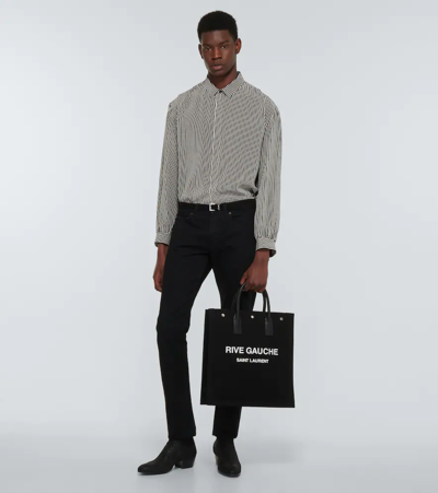 Shop Saint Laurent Silk Long-sleeved Shirt In Noir/craie