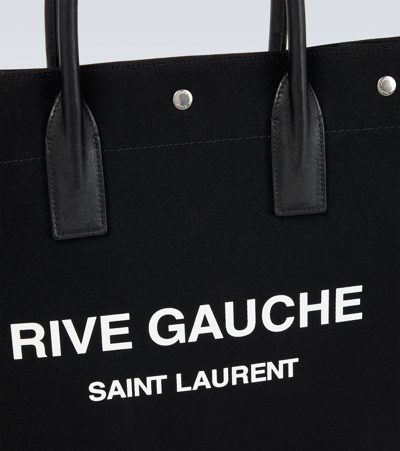 Shop Saint Laurent Rive Gauche Fabric Tote Bag In Nero Bianco