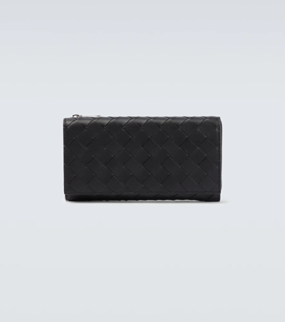 Bottega Veneta Leather Wallet In Black-silver
