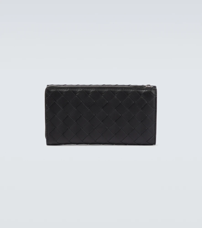 Bottega Veneta Leather Wallet In Black-silver