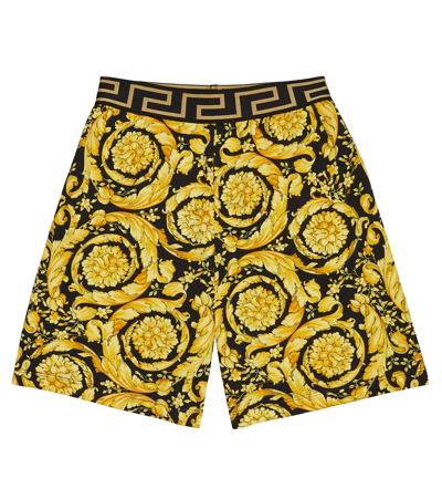 Shop Versace Barocco Printed Cotton Shorts In Nero+oro