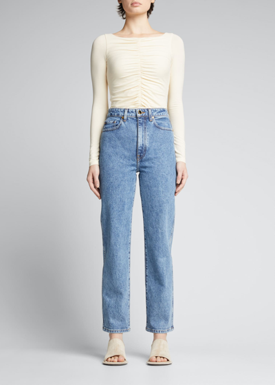 Shop Khaite Abigail Straight-leg Ankle Jeans In Lakeland Stretch