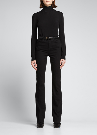 Shop L Agence Ruth High-rise Straight Jeans W/ Raw Hem In Black