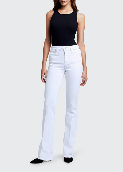 Shop L Agence Ruth High-rise Straight Jeans W/ Raw Hem In Blanc