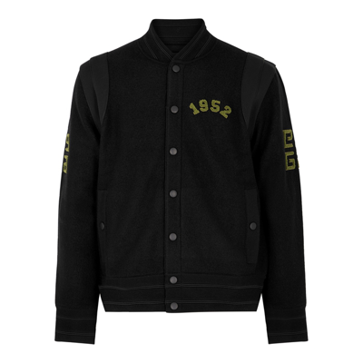 Shop Givenchy 4g Black Logo Wool Varsity Jacket