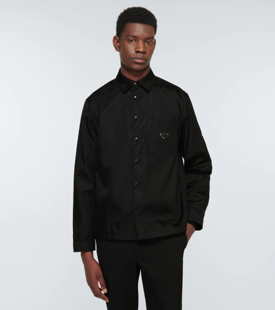 Prada Re-nylon Brand-plaque Recycled-polyamide Shirt In Nero