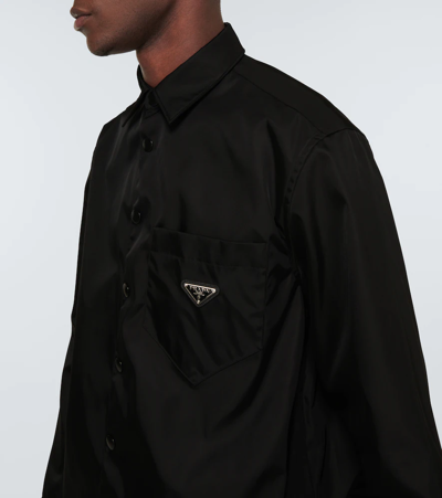 Prada Re-nylon Brand-plaque Recycled-polyamide Shirt In Nero