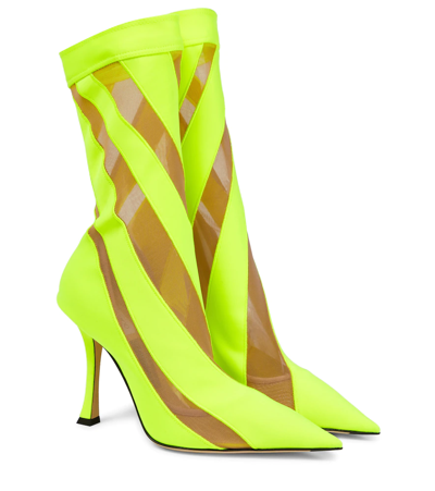 Shop Jimmy Choo X Mugler Mesh-paneled Sock Boots In Neon Yellow/nude 01