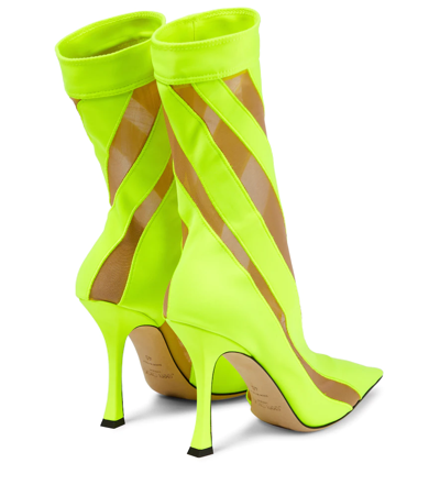 Shop Jimmy Choo X Mugler Mesh-paneled Sock Boots In Neon Yellow/nude 01