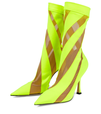 Shop Jimmy Choo X Mugler Mesh-paneled Sock Boots In Neon Yellow/nude 01