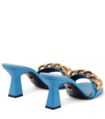 Shop Versace Medusa Chain Leather Sandals In Sky-oro
