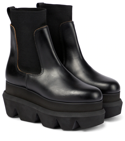 Shop Sacai Leather Flatform Boots In Black
