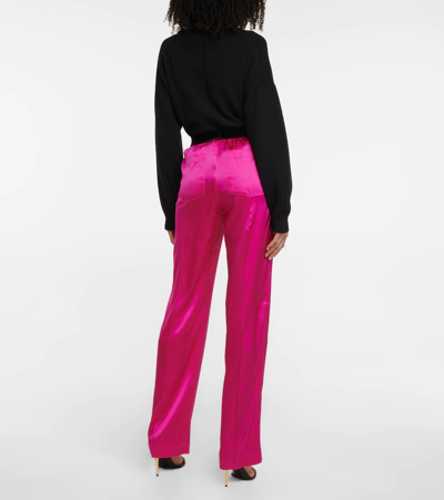 Tom Ford Fuchsia Satin Pants With Logo On Waistband In Stretch Silk Woman In Purple