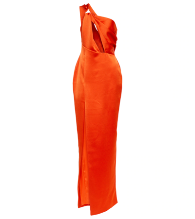 Shop Rasario Cutout Satin One-shoulder Gown In Orange