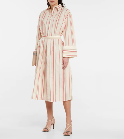 Shop Brunello Cucinelli Striped Cotton And Linen Shirt Dress In Seashell/feather/ceralacca