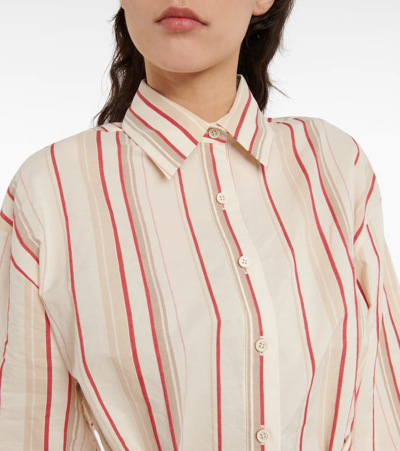 Shop Brunello Cucinelli Striped Cotton And Linen Shirt Dress In Seashell/feather/ceralacca