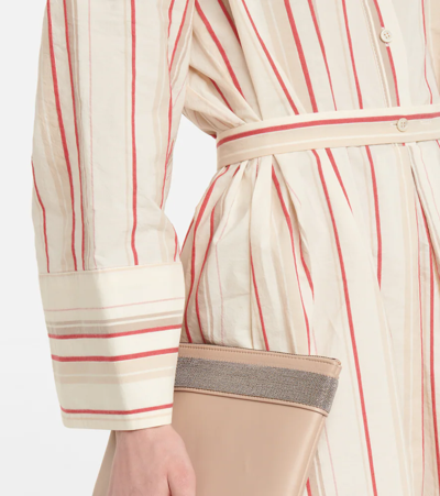 Shop Brunello Cucinelli Striped Cotton And Linen Shirt Dress In Seashell/feather/ceralacca