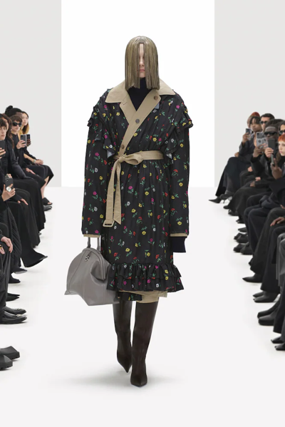 Shop Balenciaga Reversible Floral Trench Coat In Black