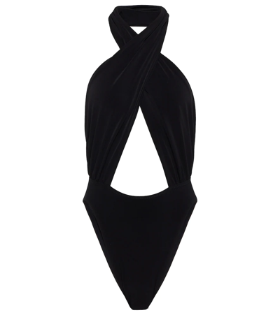 Shop Norma Kamali Crossover Halterneck Bodysuit In Black