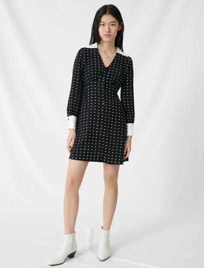 Maje Polka Dot Dress With Contrasting Details In Black ModeSens