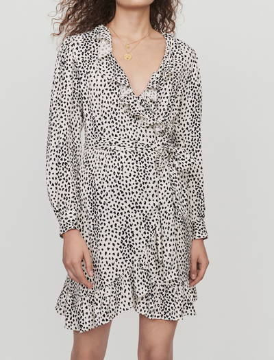 Maje Rosana Ruffled Cupro-blend Leopard-jacquard Mini Wrap Dress In White |  ModeSens