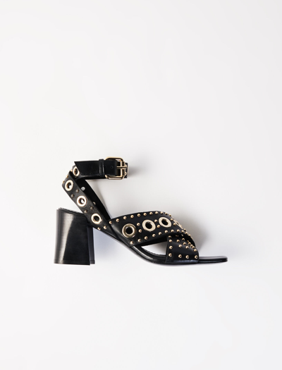 Maje Heeled Studded Sandals In Black | ModeSens