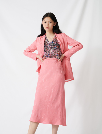 Shop Maje Satin Jacquard Midi Skirt In Pink