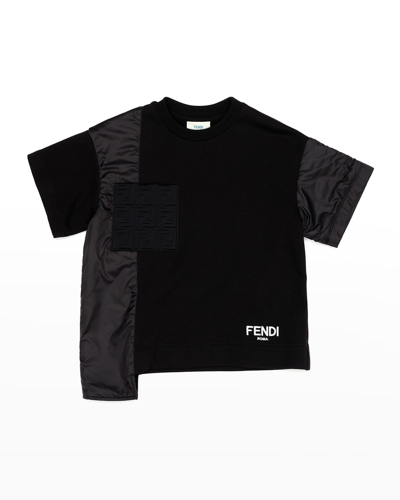Shop Fendi Boy's Mixed Nylon Ff Logo T-shirt In F0gme Black