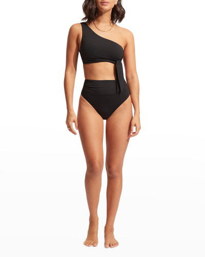 Shop Seafolly One Shoulder Bikini Top In Black