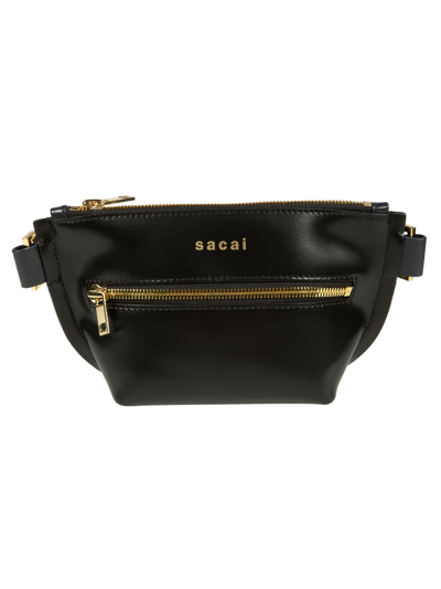 Shop Sacai Top Zipped Logo Belt Bag In Black/gold