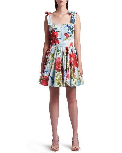 Shop Dolce & Gabbana Floral-print Bow Fit-&-flare Mini Dress In Giard Pitt