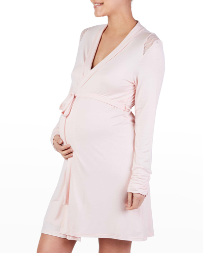 Shop Cache Coeur Maternity Serenity Lace-inlay Robe In Petal