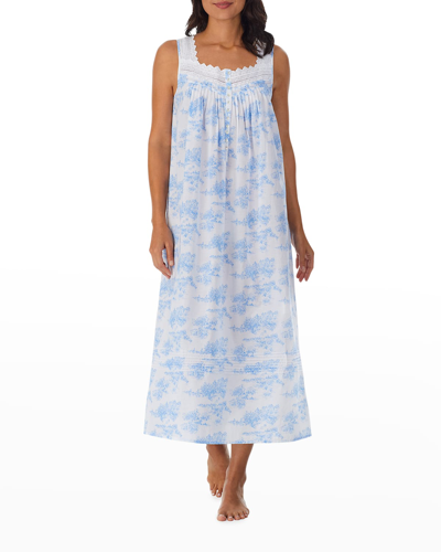 Shop Eileen West Sleeveless Long Cotton Lawn Nightgown In Wht Blue