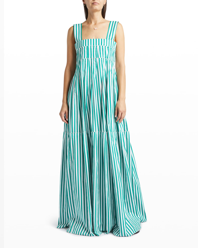 Shop Plan C Striped Sleeveless Tiered Maxi Dress In Clover Green Ivo