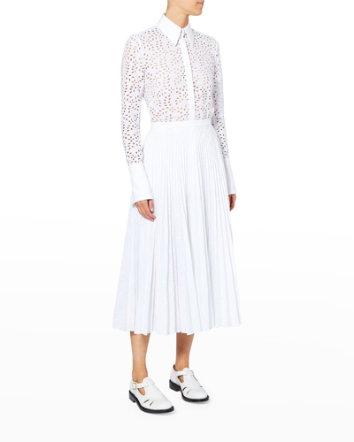 Shop Erdem Pleated Broderie Anglaise Midi Skirt In White